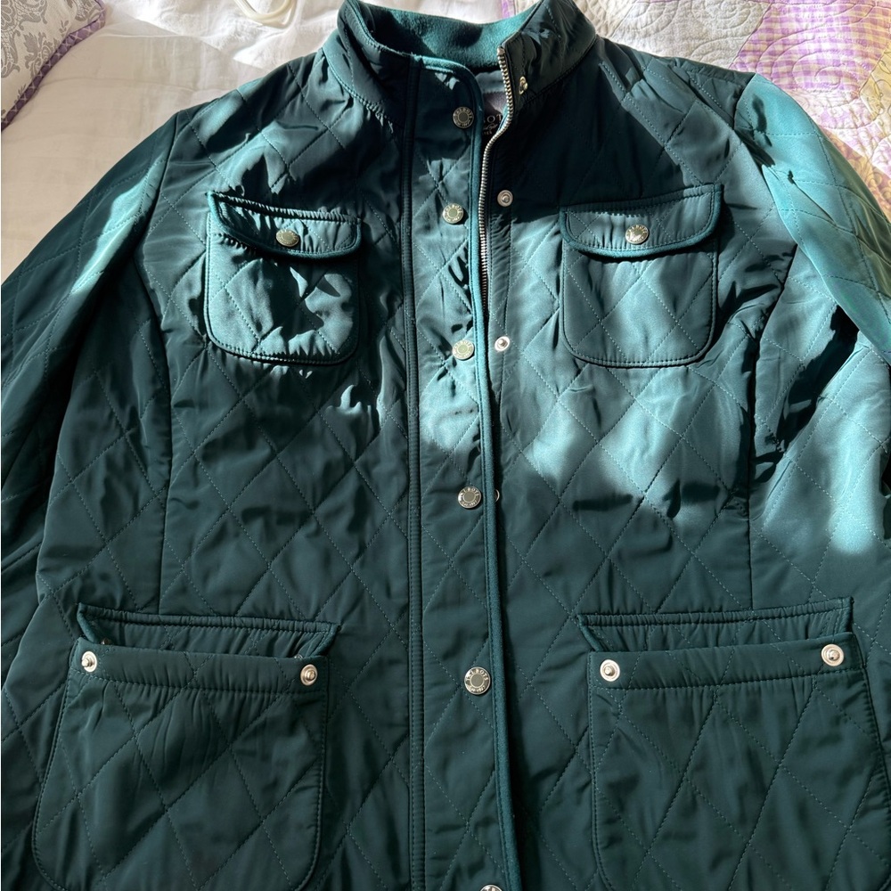 Quilted Green Jacket with Silver Buttons